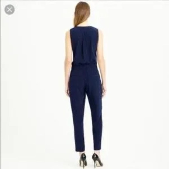 J.Crew Navy Blue Trench Jumpsuit One Piece Pants Crop Silky Sz 2 Pockets Career - Picture 3 of 12